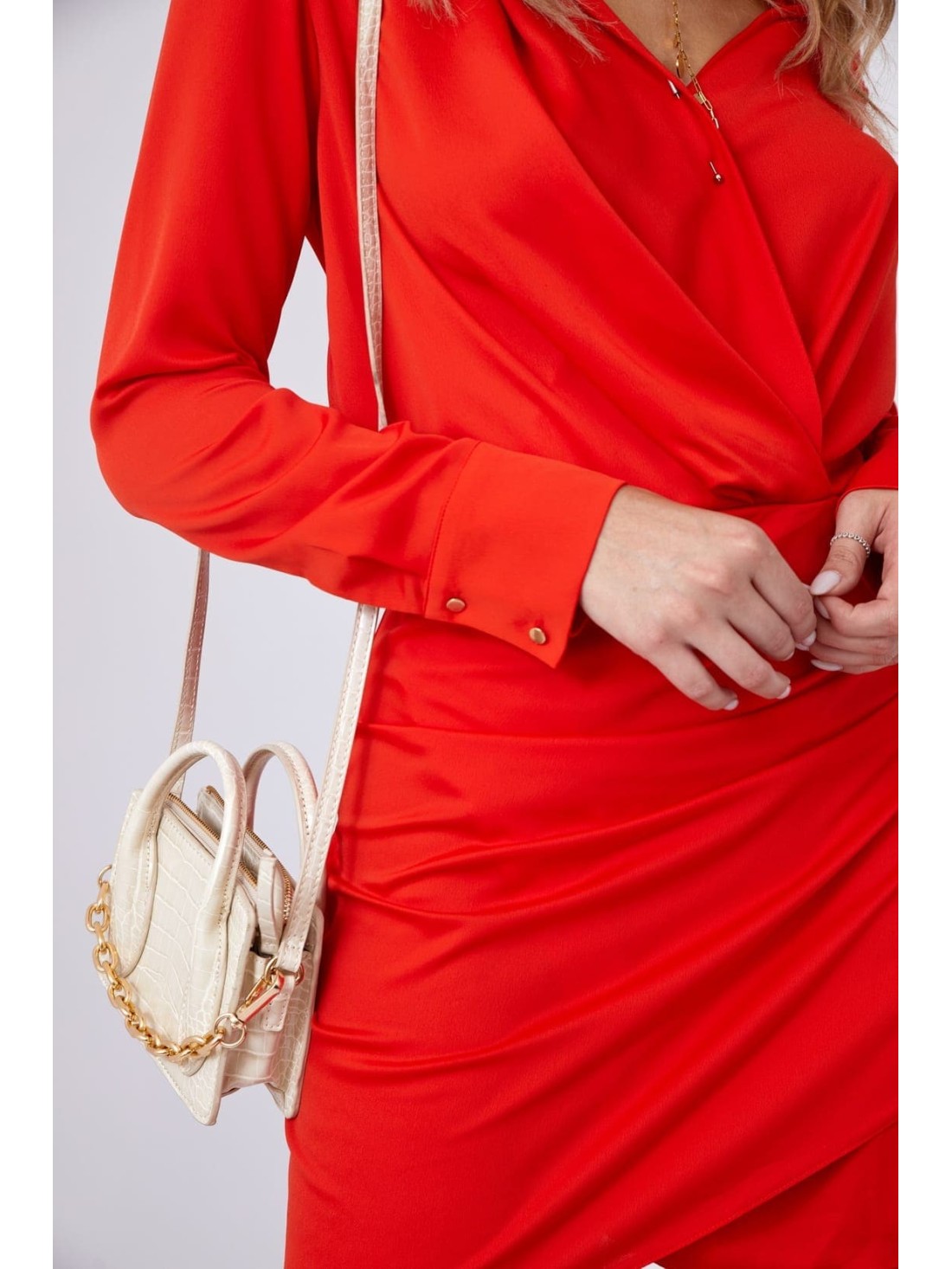 Shirt wrap dress with draping, dark orange 110537 - Online store - Boutique